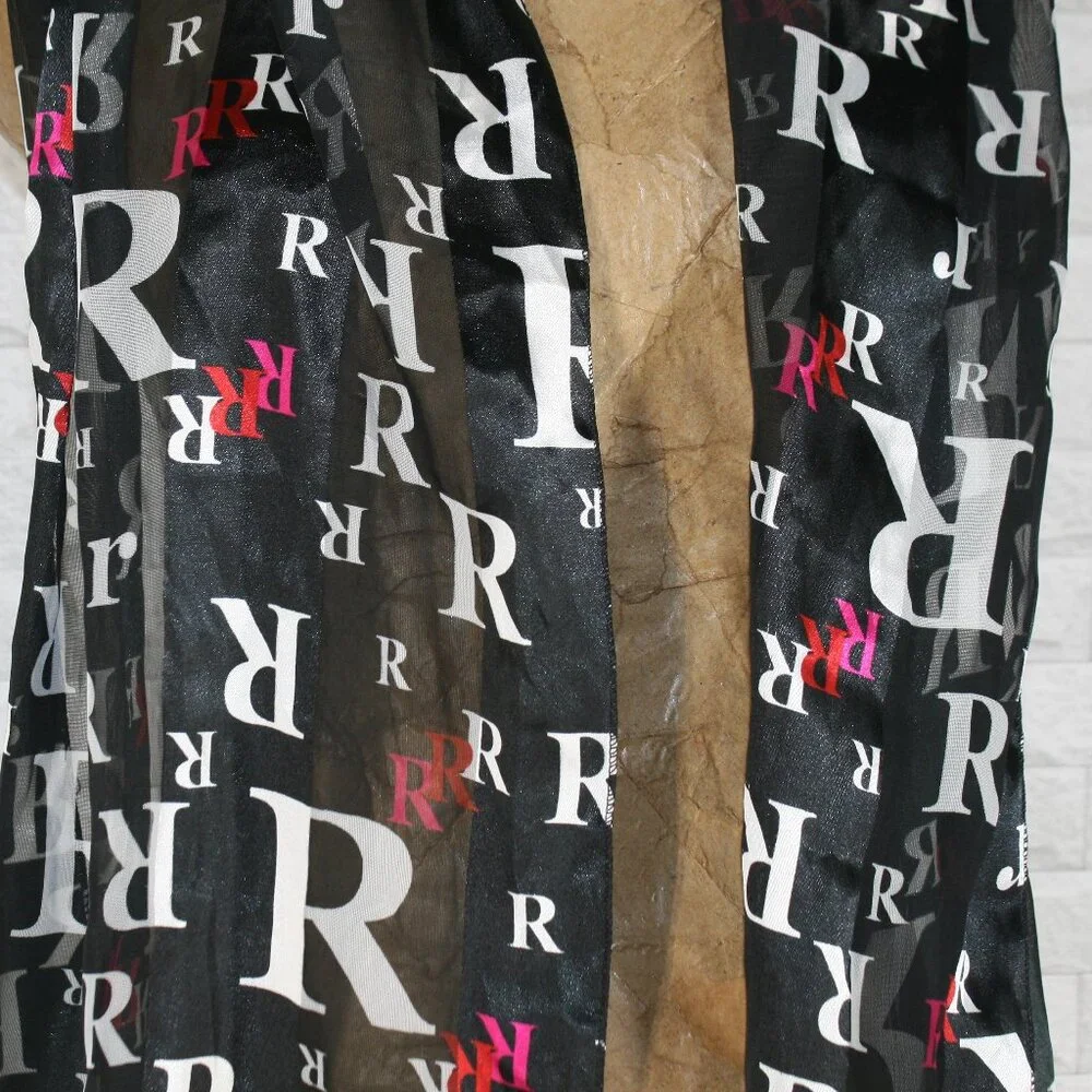 SPACE AGE Scarf Printed Letter R Silky Black White Red Pink Rectangle 58 x 13
